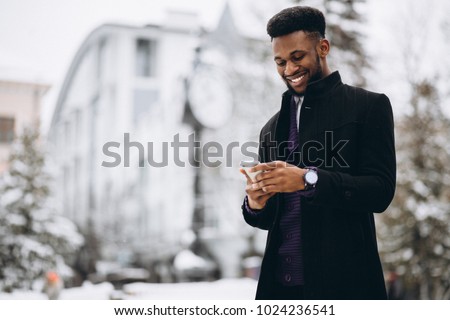 African american man with phone