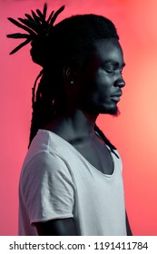 African American Man Portrait Under Blue And Purple Lights - Ultraviolet