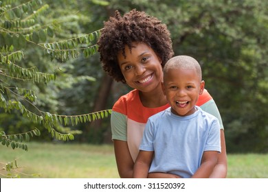 African American Mom Spending Time With Her Son. Mother And Son. Single Parent. Family.