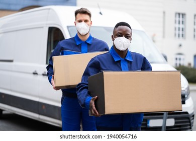 African American Movers Service Man In Face Mask