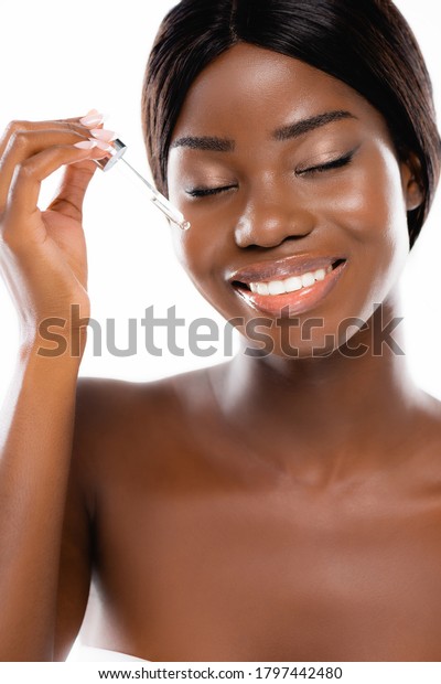 African American Naked Woman Closed Eyes Stock Photo