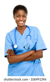 African American Nurse Medical Doctor Woman On White Background