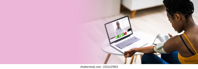 African American Patient Testing Blood Pressure In Telehealth Telemedicine Call