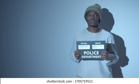 African American Photographed. Mugshot Sign