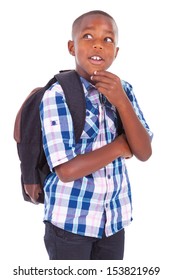 African American School Boy Looking Up, Isolated On White Background - Black People