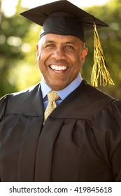 African American  Senior University Graduate Smiling.