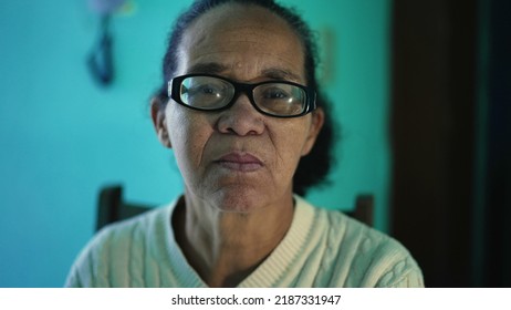 An African American Senior Woman Portrait Closeup Face. A Black Elderly Hispanic Person