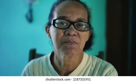 An African American Senior Woman Portrait Closeup Face. A Black Elderly Hispanic Person