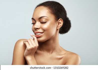 African American skincare models. Beauty spa treatment concept
