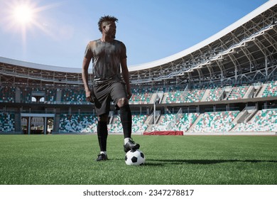 African American soccer player during match inside large stadium - Powered by Shutterstock