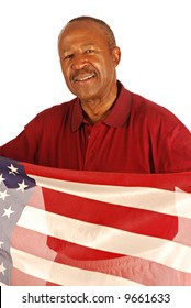 African American War Veteran Holding An American Flag