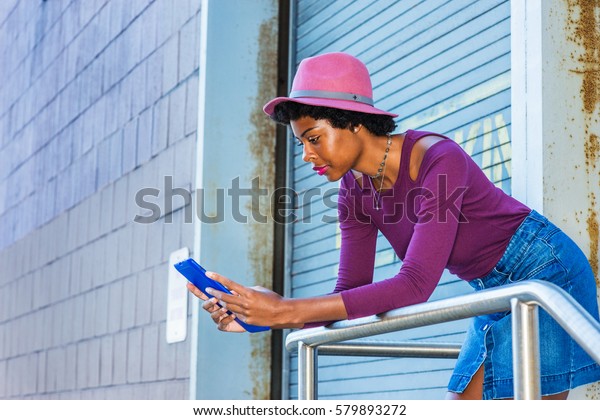 African American Woman Afro Hairstyle Wearing Stock Photo Edit