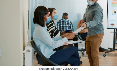 African American Woman Being Asked To Attend Job Interview Meeting With HR Worker During Covid 19 Pandemic. Recruitment And Selection For Business Career Opportunity, Hiring Anticipation.