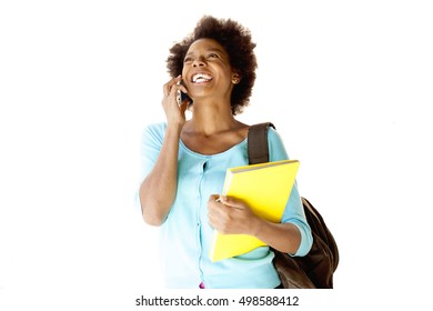 African American Woman With Book On The Phone
