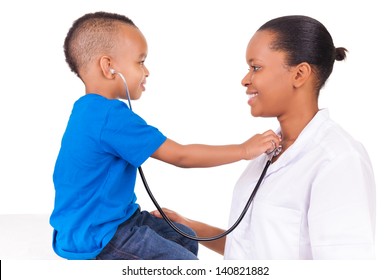 African American Woman Doctor With Child Isolated