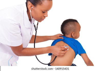 African American Woman Doctor With Child Isolated