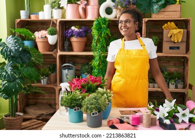 African American Woman Florist Smiling Confident Standing At Flower Shop