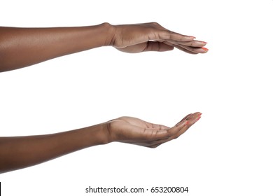 African American Woman Hands Holding Gesture; Isolated On White Background