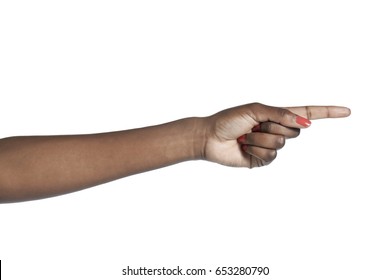 African American Woman Hands Pointing Gesture; Isolated On White Background 