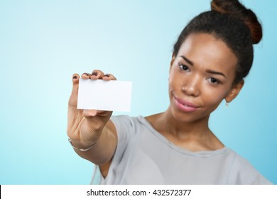 African American Woman Holding Blank Paper