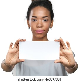 African American Woman Holding Blank Paper