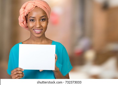 African American Woman Holding Blank Paper