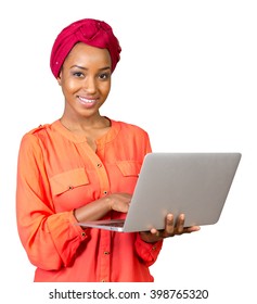 African American Woman Holding Laptop