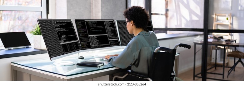 African American Woman Programmer. Girl Coding On Computer