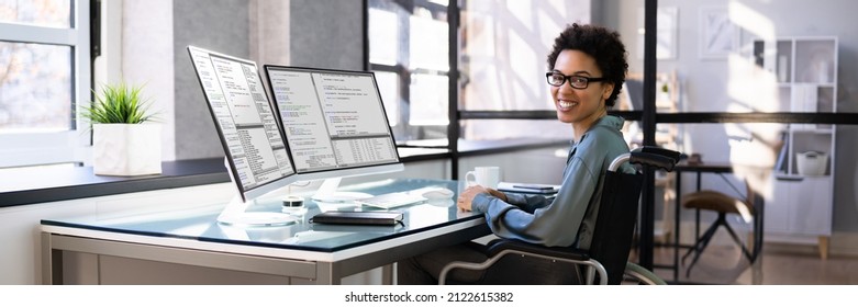 African American Woman Programmer. Girl Coding On Computer