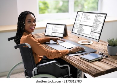 African American Woman Programmer. Girl Coding On Computer