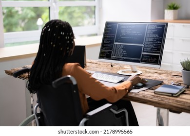 African American Woman Programmer. Girl Coding On Computer