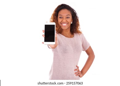 African American Woman Showing A Mobile Phone