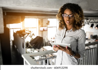 African American Woman Using Tablet