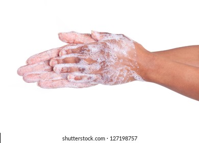 African American Woman Washing Hands, Isolated On White Background