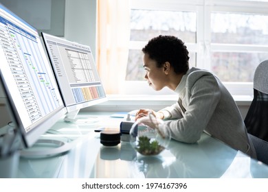 African American Working With Bad Posture Sitting In Office