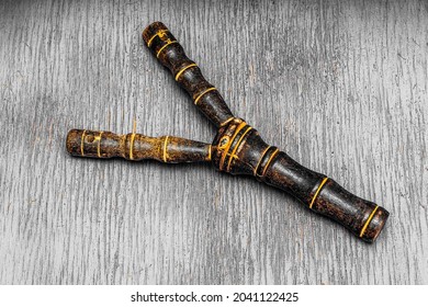 African Ancient Shamanic Slingshot Carved From Wood For Rituals