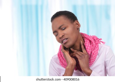 African Black Woman Suffering From Sore Throat