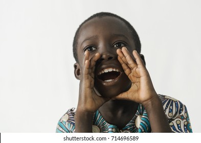 African Boy Shouting And Crying Out Loud, Isolated On White