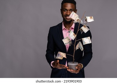 African Business Man Holding A Money Tree