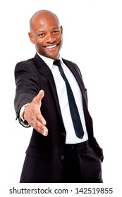 African Business Man Offering Handshake On An Isolated Background