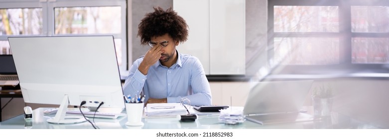 African Business Man Tired And Upset With Head Ache - Shutterstock ID 2118852983