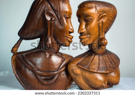 African carved couple statuette face to face,hardwood sculpture