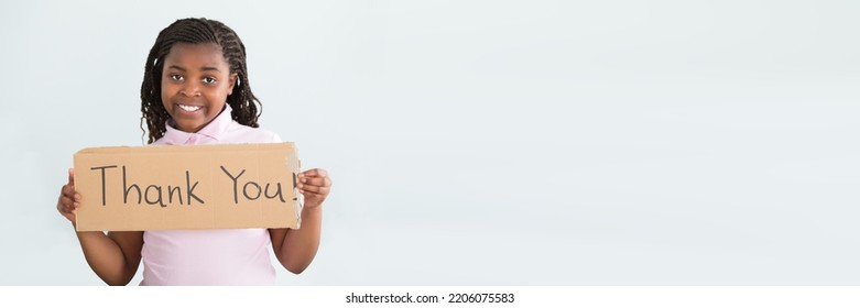 African Child Girl Holding Thank You Sign