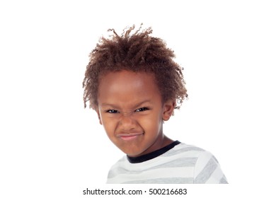 African Child Putting Mean Face Isolated On White Background