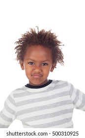 African Child Putting Mean Face Isolated On White Background