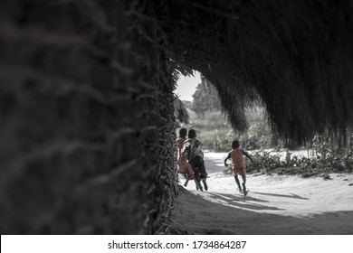 African Children Playing And Running Away