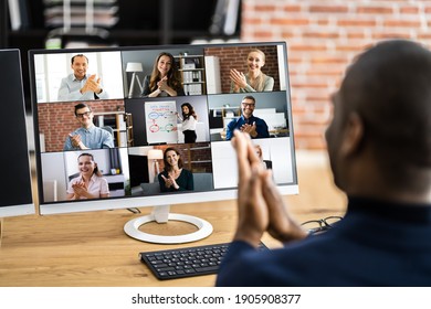 African Clapping In Virtual Video Conference Call On Computer