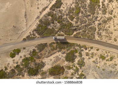 African Desert Transport Truck Top Down Aerial View