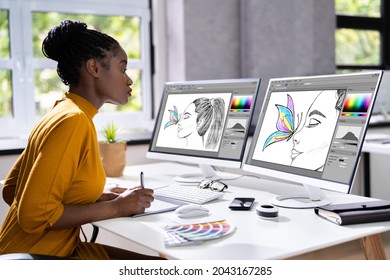 African Designer Woman Working On Computer Screen