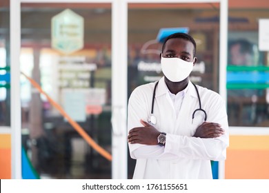 African Doctor Wear Face Mask With Stethoscope